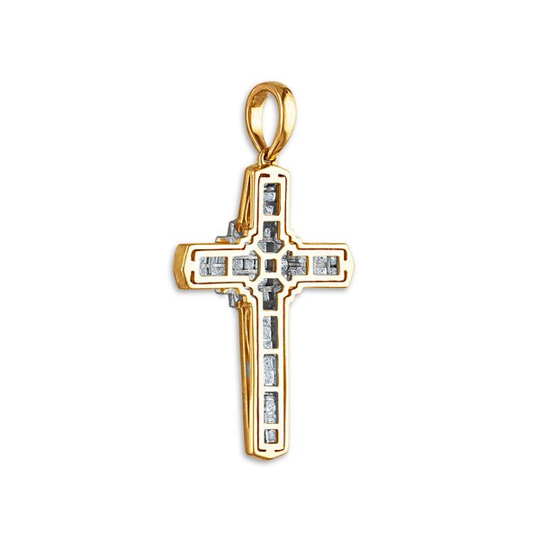 10KT White and Yellow Gold 1-1/2 CTW Natural Diamond 43X23MM Cross Pendant. Chain Not Included