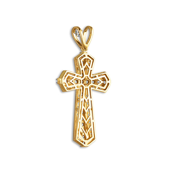 10KT Yellow Gold 1 CTW Natural Diamond 50X24MM Cross Pendant. Chain Not Included