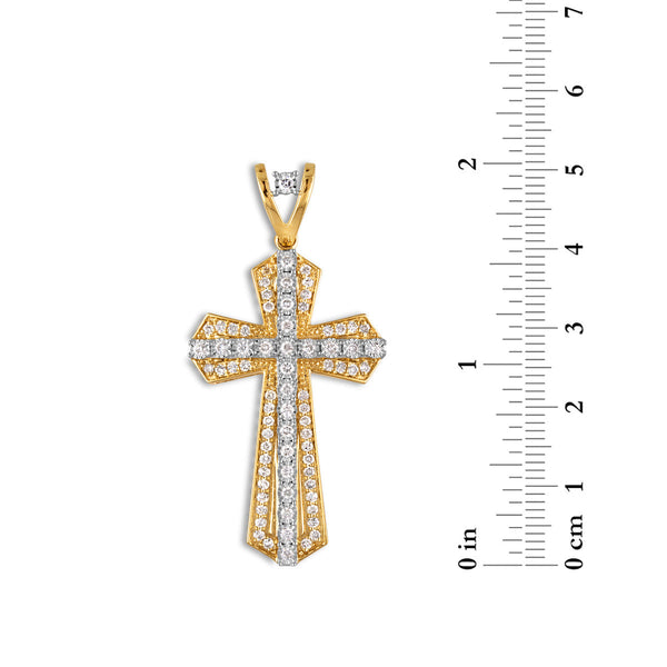 10KT Yellow Gold 1 CTW Natural Diamond 50X24MM Cross Pendant. Chain Not Included