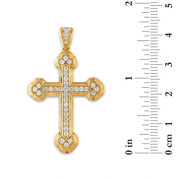 10KT Yellow Gold 1 CTW Round Natural Diamond 51X31MM Cross Pendant. Chain Not Included