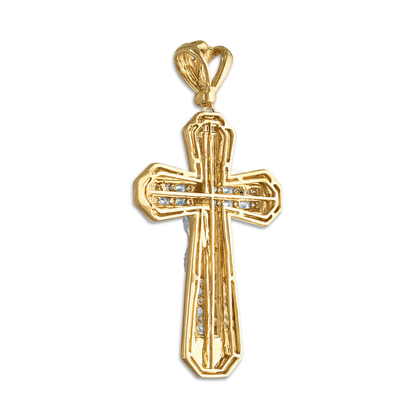 10KT White and Yellow Gold 1/2 CTW Natural Diamond 55X28MM Crucifix Cross Pendant. Chain not Included