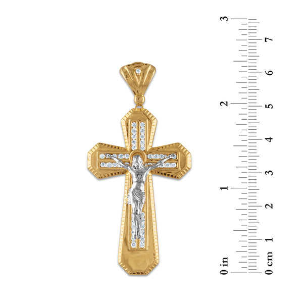 10KT White and Yellow Gold 1/2 CTW Natural Diamond 55X28MM Crucifix Cross Pendant. Chain not Included