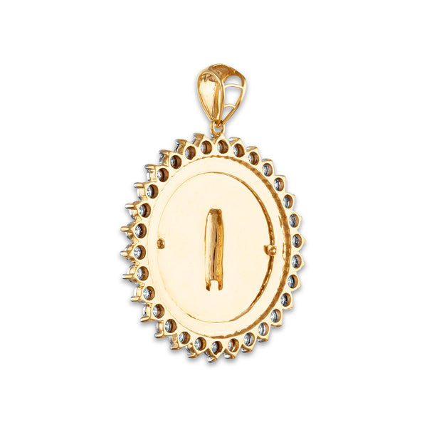 10KT Yellow Gold 1-1/4 CTW Round Natural Diamond 35MM Guadalupe Medal Pendant. Chain Not Included