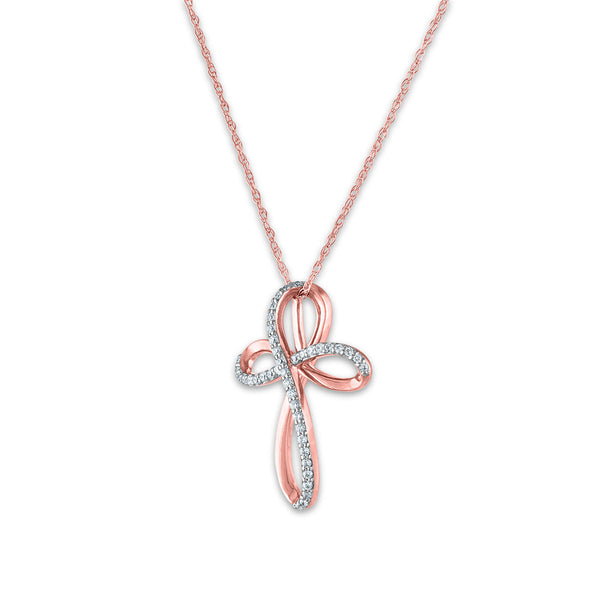 10KT Rose Gold 1/8 CTW Round Natural Diamond 20X15MM 18-inch Cross Pendant