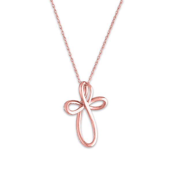 10KT Rose Gold 1/8 CTW Round Natural Diamond 20X15MM 18-inch Cross Pendant