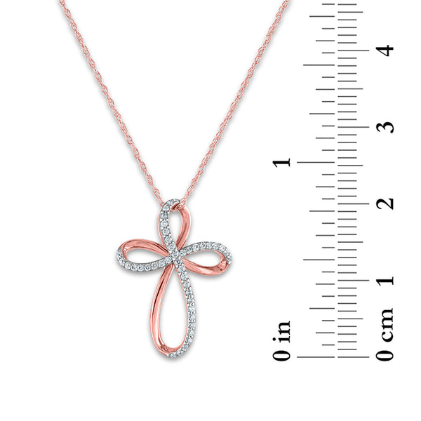 10KT Rose Gold 1/8 CTW Round Natural Diamond 20X15MM 18-inch Cross Pendant