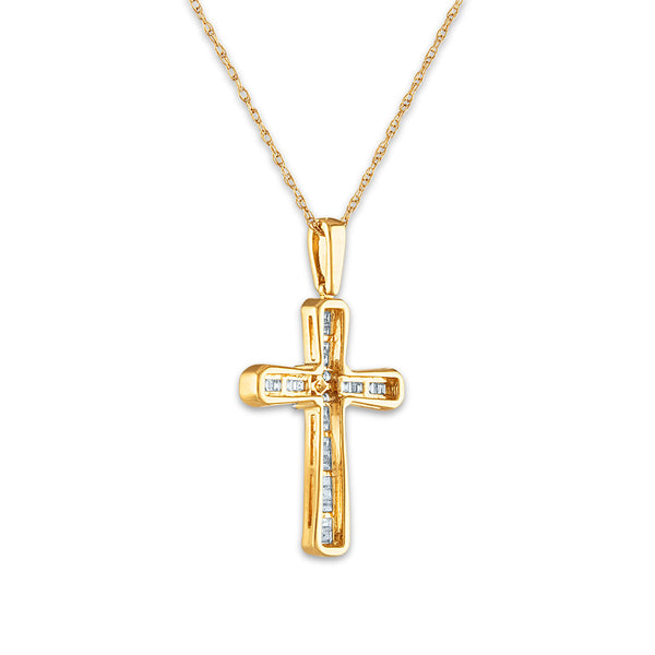 10KT White and Yellow Gold 1/5 CTW Round Natural Diamond 26X14MM 18-inch Cross Pendant