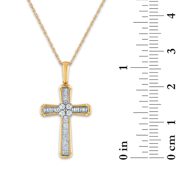 10KT White and Yellow Gold 1/5 CTW Round Natural Diamond 26X14MM 18-inch Cross Pendant