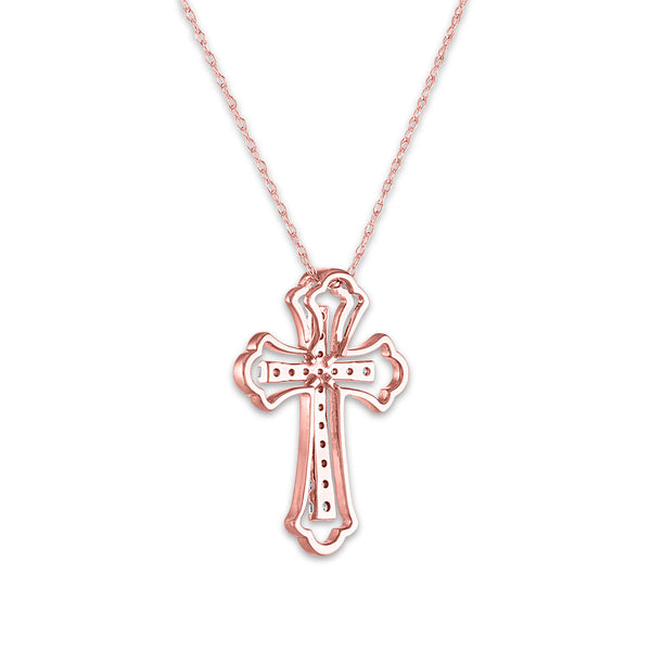 10KT White and Rose Gold 1/4 CTW Natural Diamond 24X17MM 18-inch Cross Pendant