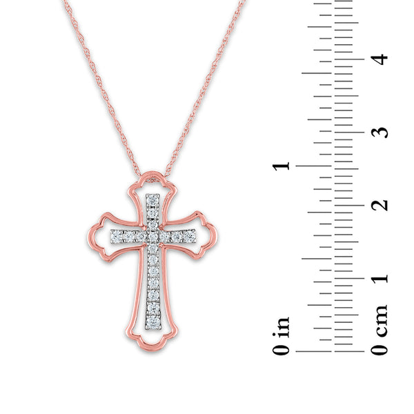 10KT White and Rose Gold 1/4 CTW Natural Diamond 24X17MM 18-inch Cross Pendant