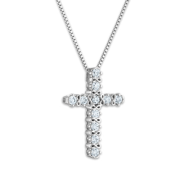 10KT White Gold 1/4 CTW Natural Diamond 17X12MM 18-inch Cross Pendant