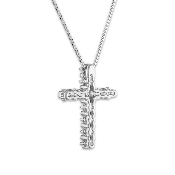 10KT White Gold 1/4 CTW Natural Diamond 17X12MM 18-inch Cross Pendant