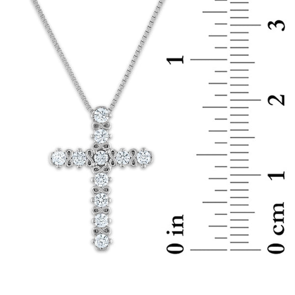 10KT White Gold 1/4 CTW Natural Diamond 17X12MM 18-inch Cross Pendant