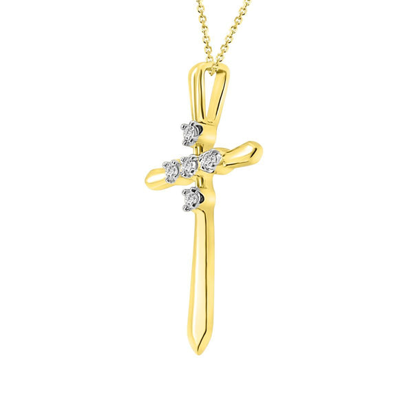 10KT Yellow Gold 18X12MM 18-inch Diamond Accent Cross Pendant
