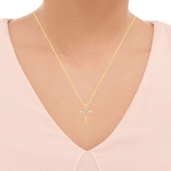 10KT Yellow Gold 18X12MM 18-inch Diamond Accent Cross Pendant
