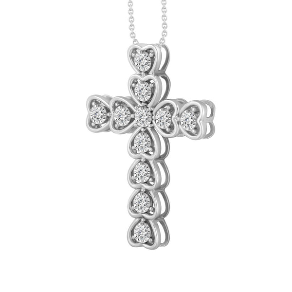 10KT White Gold 1/5 CTW Natural Diamond 18-inch Heart Cross Pendant