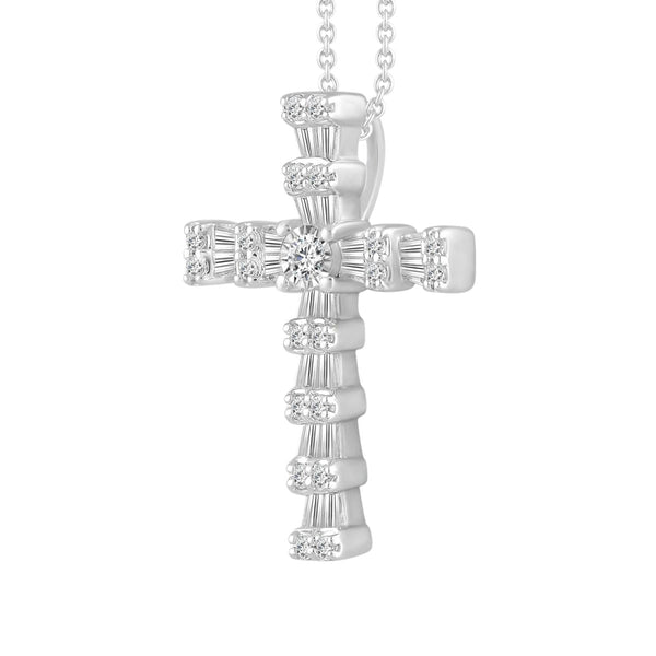 10KT White Gold 1/4 CTW Natural Diamond 18X12MM 18-inch Cross Pendant
