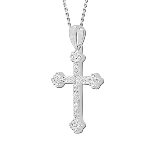 10KT White Gold 1/3 CTW Natural Diamond 37X15MM 18-inch Cross Pendant