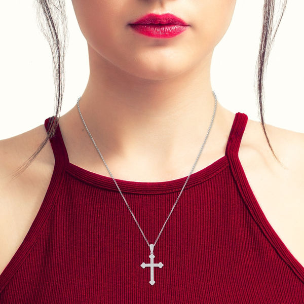 10KT White Gold 1/3 CTW Natural Diamond 37X15MM 18-inch Cross Pendant
