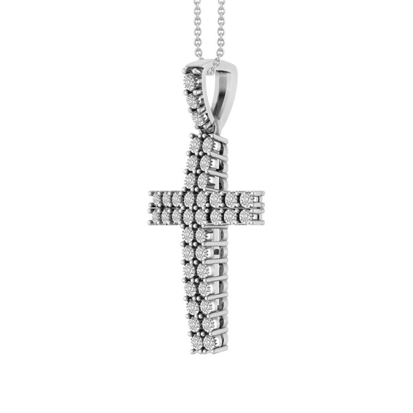 10KT White Gold 1/2 CTW Natural Diamond 18-inch 37X18MM Cross Pendant