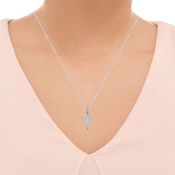10KT White Gold 1/2 CTW Natural Diamond 18-inch 37X18MM Cross Pendant