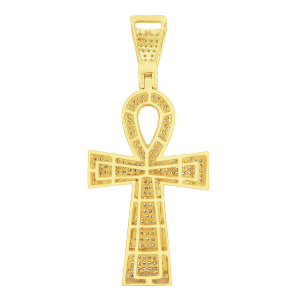 10KT Yellow Gold 1 CTW Natural Diamond 53X24MM Ankh Cross Pendant. Chain Not Included