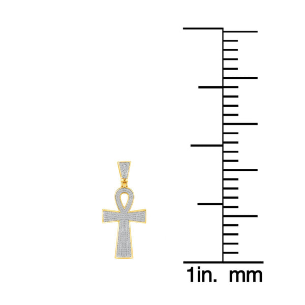 10KT Yellow Gold 1 CTW Natural Diamond 53X24MM Ankh Cross Pendant. Chain Not Included