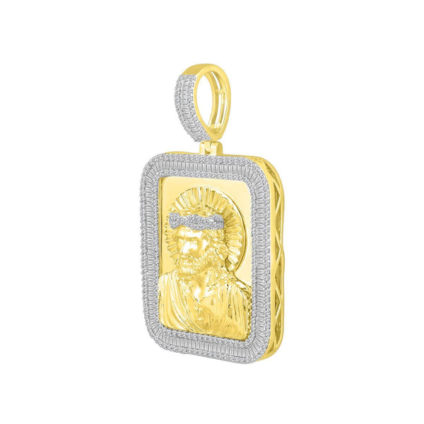1-1/2 CTW Natural Diamond 46X27MM Jesus Christ Medal Charm in 10KT Yellow Gold. Chain not Included