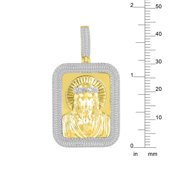 1-1/2 CTW Natural Diamond 46X27MM Jesus Christ Medal Charm in 10KT Yellow Gold. Chain not Included