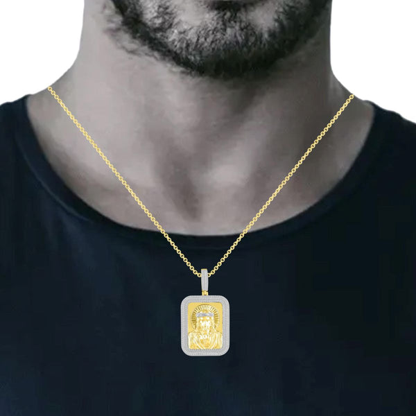 1-1/2 CTW Natural Diamond 46X27MM Jesus Christ Medal Charm in 10KT Yellow Gold. Chain not Included
