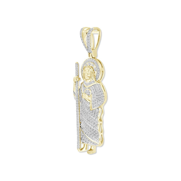 10KT Yellow Gold 1/2 CTW Natural Diamond 46X14MM Religious Saint Jude Pendant. Chain Not Included