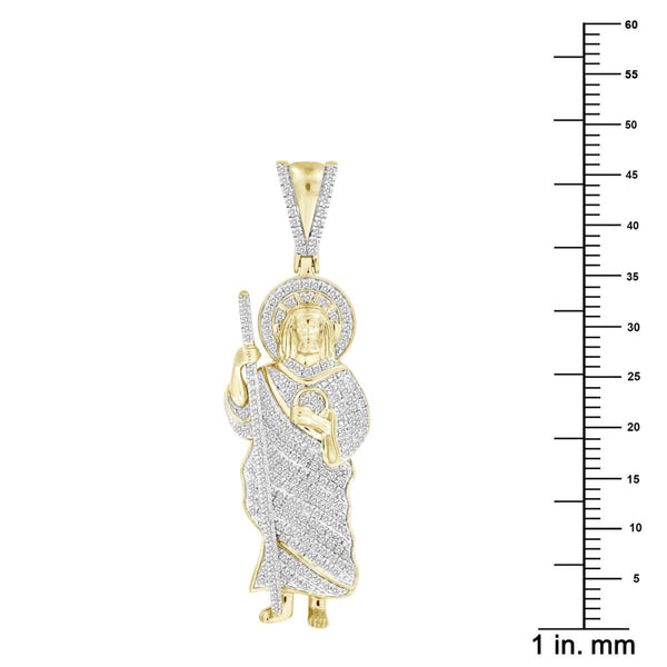 10KT Yellow Gold 1/2 CTW Natural Diamond 46X14MM Religious Saint Jude Pendant. Chain Not Included