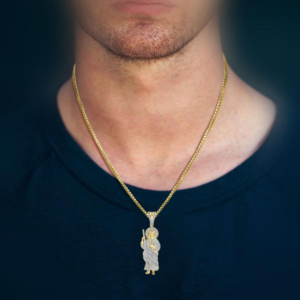 10KT Yellow Gold 1/2 CTW Natural Diamond 46X14MM Religious Saint Jude Pendant. Chain Not Included
