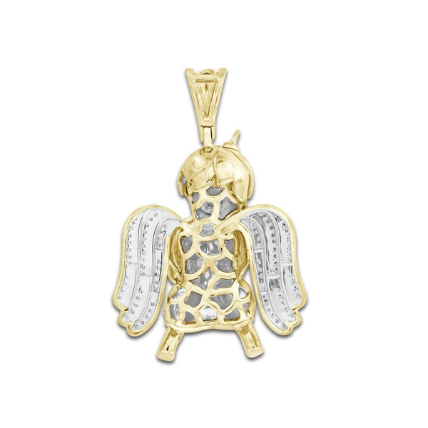 10KT Yellow Gold 3/8 CTW Natural Diamond 44X27MM Praying Angel Cherub Charm. Chain not Included