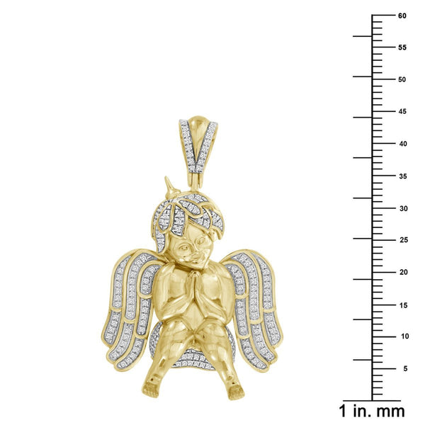 10KT Yellow Gold 3/8 CTW Natural Diamond 44X27MM Praying Angel Cherub Charm. Chain not Included