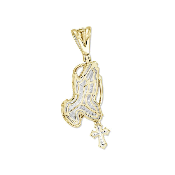 10KT Yellow Gold 1/3 CTW Natural Diamond 39X13MM Praying Hand With Rosary Charm. Chain not Included