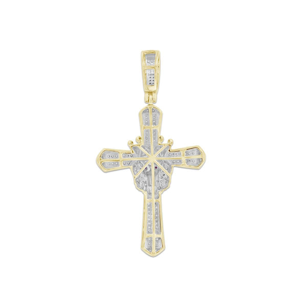 10KT Yellow Gold 1/2 CTW Natural Diamond 56X30MM Cross Crown Lion Charm. Chain not Included