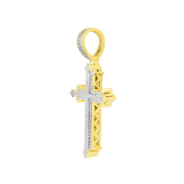 1 CTW Natural Diamond 52X26MM Cross Pendant in 10KT Yellow Gold. Chain Not Included