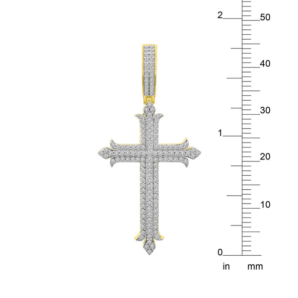 1 CTW Natural Diamond 52X26MM Cross Pendant in 10KT Yellow Gold. Chain Not Included