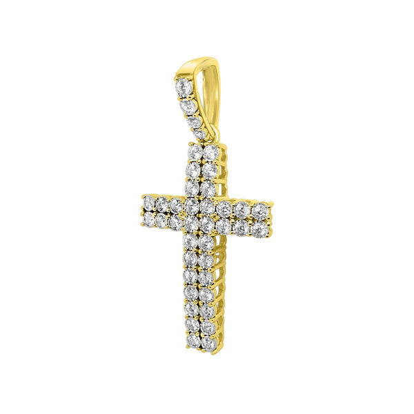 10KT Yellow Gold 1 CTW Natural Diamond 44X21MM Cross Pendant. Chain Not Included