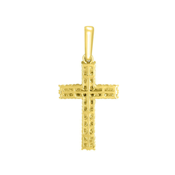 10KT Yellow Gold 1 CTW Natural Diamond 44X21MM Cross Pendant. Chain Not Included