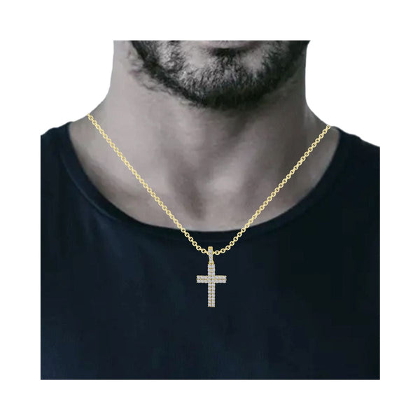 10KT Yellow Gold 1 CTW Natural Diamond 44X21MM Cross Pendant. Chain Not Included