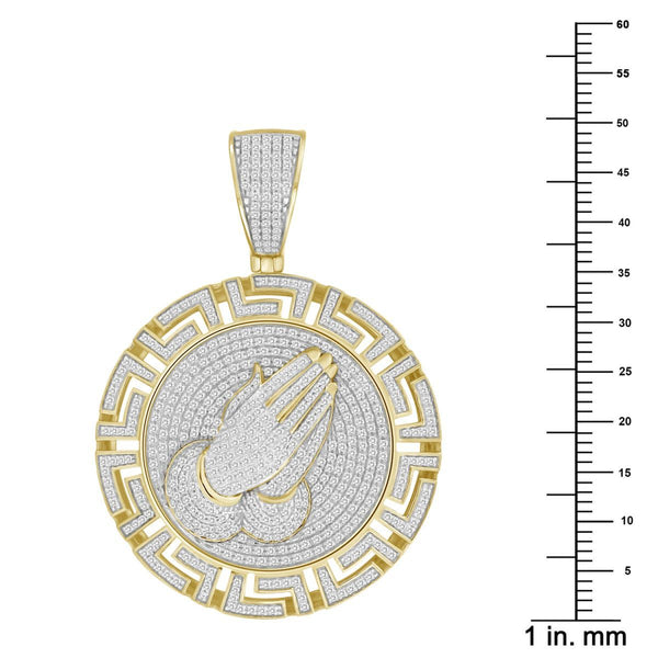 10KT Yellow Gold 1-1/5 CTW Natural Diamond 49X34MM Praying Hand Medal Charm. Chain not Included
