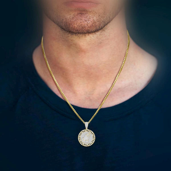 10KT Yellow Gold 1-1/5 CTW Natural Diamond 49X34MM Praying Hand Medal Charm. Chain not Included