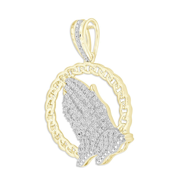 Titán by Adrian Gonzalez 10KT Yellow Gold 1/6 CTW Natural Diamond 32X21MM Praying Hand Pendant. Chain Not Included