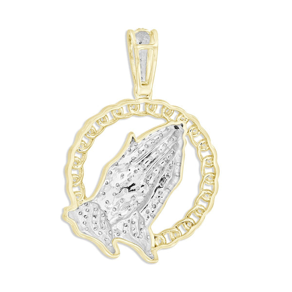 Titán by Adrian Gonzalez 10KT Yellow Gold 1/6 CTW Natural Diamond 32X21MM Praying Hand Pendant. Chain Not Included