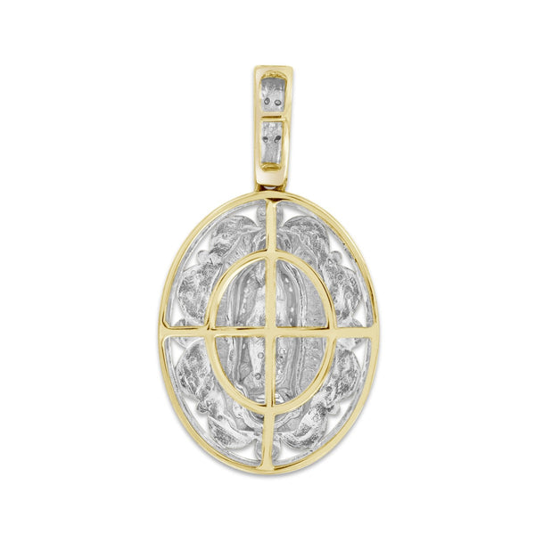 Titán by Adrian Gonzalez 10KT Yellow Gold 1/6 CTW Natural Diamond 32X17MM Guadalupe Medallion Pendant. Chain Not Included