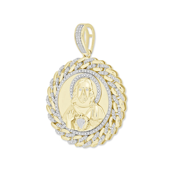 Titán by Adrian Gonzalez 10KT Yellow Gold 1/6 CTW Natural Diamond 37X27MM Jesus Medallion Pendant. Chain Not Included