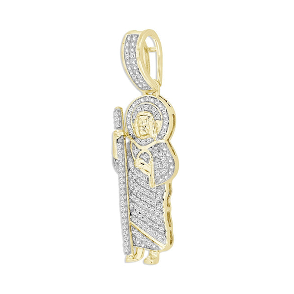 Titán by Adrian Gonzalez 10KT Yellow Gold 1/5 CTW Natural Diamond 34X10MM St Jude Pendant. Chain Not Included