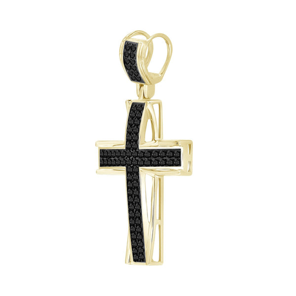 Titán by Adrian Gonzalez 10KT Yellow Gold 1/4 CTW Natural Diamond 33X16MM Cross Pendant. Chain Not Included